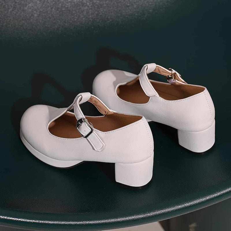 T-Riemchen-Pumps Plateau Übergrößen Blau Mit Schnalle