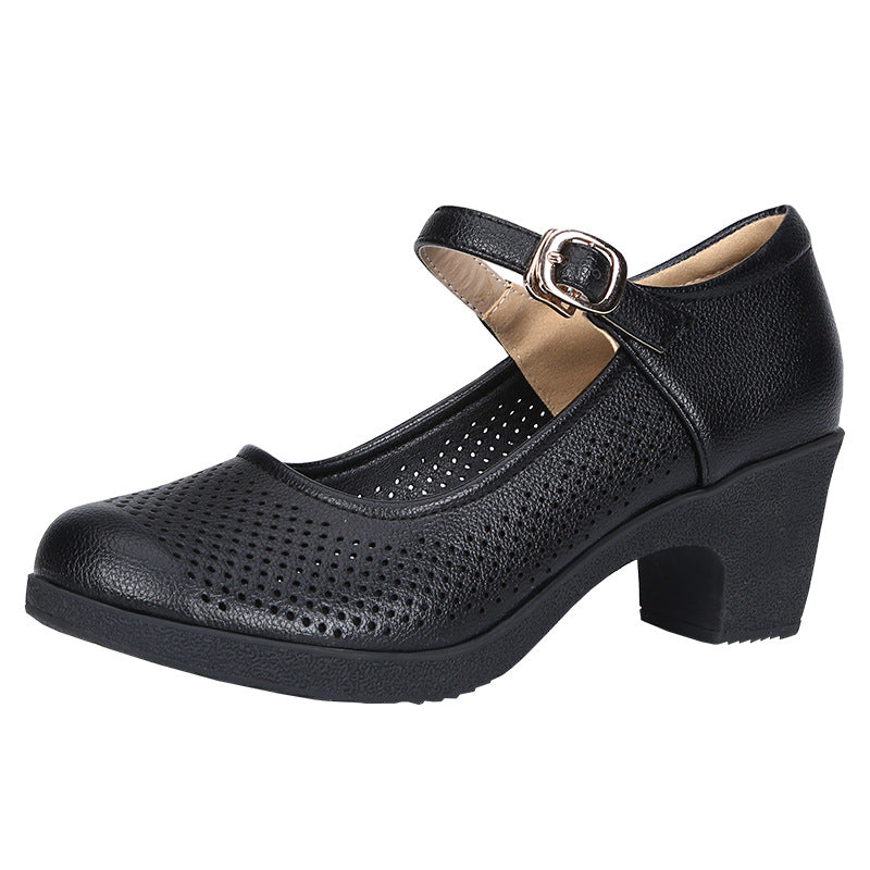 Damen Sandalen Blockabsatz Schwarz Luftdurchlässig Komfort