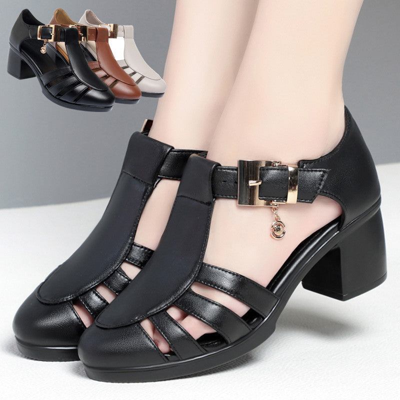 Damen Blockabsatz-Sandalen 6 cm Mit Riemen Schwarz