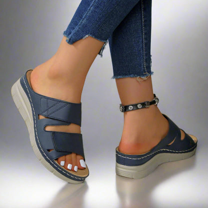 Damen Ergonomische Archsandalen Blau Klettverschluss