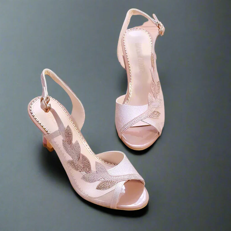 Elegante Slingback Absatzschuhe Offene Zehen Glitzer Mesh