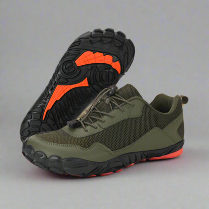 GirafflySticky Barfuß-Sneaker ZeroDrop Olivgrün Orangesohle