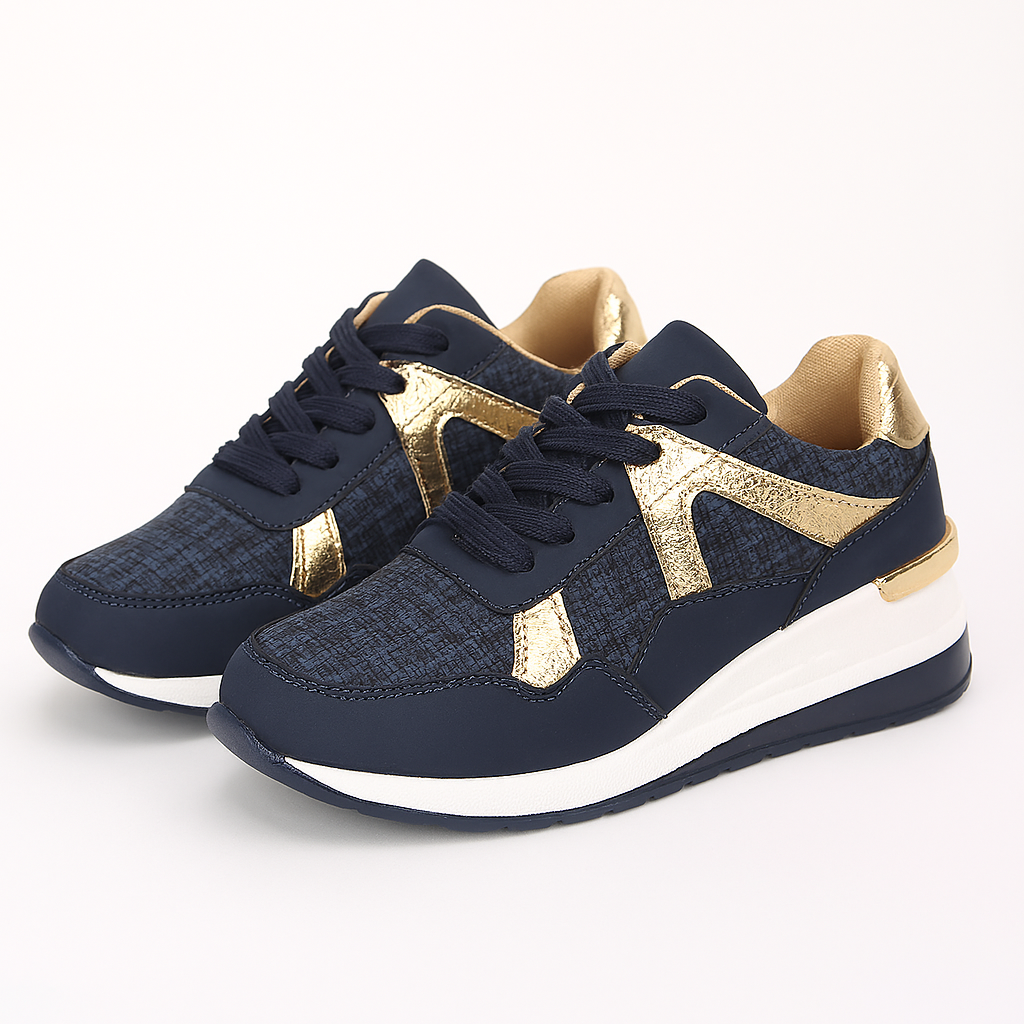Modische Damen-Plateausneaker mit goldfarbenen Details – bequeme Trend-Sneaker mit rutschfester Sohle