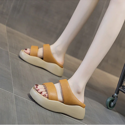 Bequeme Flip-Flops Damen Fußgewölbeunterstützung Beige