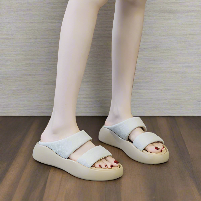 Bequeme Flip-Flops Damen Fußgewölbeunterstützung Beige