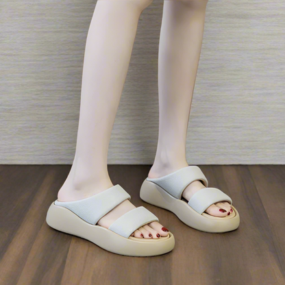 Bequeme Flip-Flops Damen Fußgewölbeunterstützung Beige