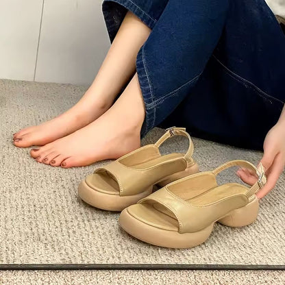 Damen Sandalen Weiche Sohle Blockabsatz Ballenzehen