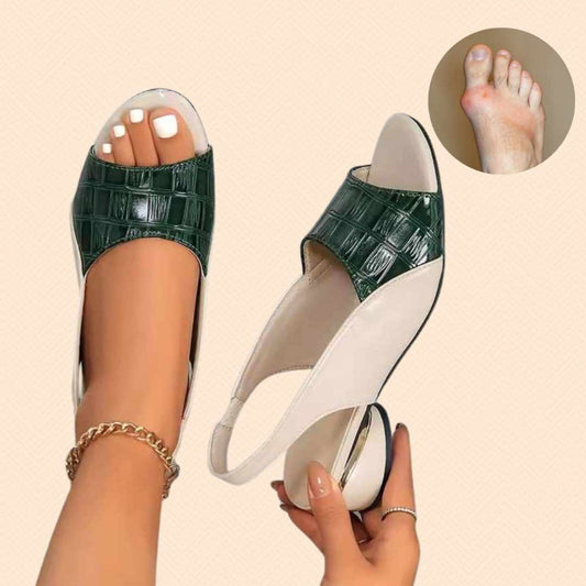 Modische Bunionenfreundliche Croco Sandalen Dunkelgrün 4cm