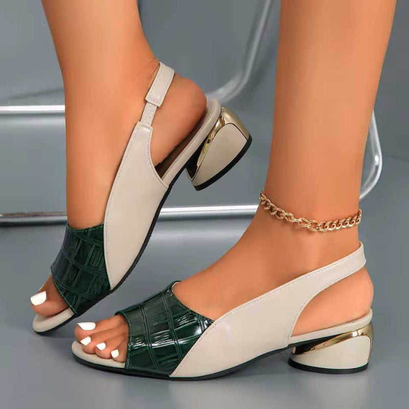 Modische Bunionenfreundliche Croco Sandalen Dunkelgrün 4cm