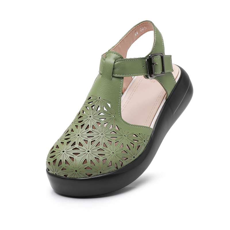 Women's Platform Sandals, Black Leather Orthopedic Wedge Sandals with Closed Toe and Adjustable Strap for Comfort and Support 10