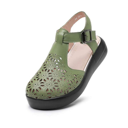 Women's Platform Sandals, Black Leather Orthopedic Wedge Sandals with Closed Toe and Adjustable Strap for Comfort and Support 10