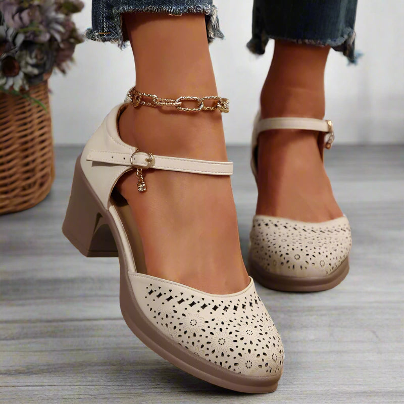 Retro Mittelhohe Schuhe Damen Fußgewölbestütze Blumen