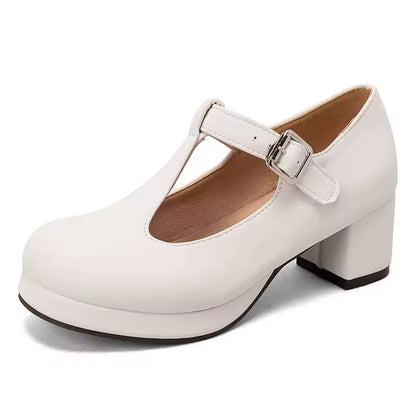 T-Riemchen-Pumps Plateau Übergrößen Blau Mit Schnalle