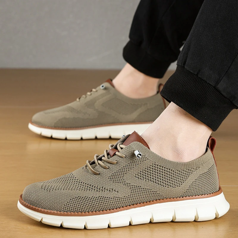 Klassische Herren Slip On Schuhe Beige Netzstruktur Komfort