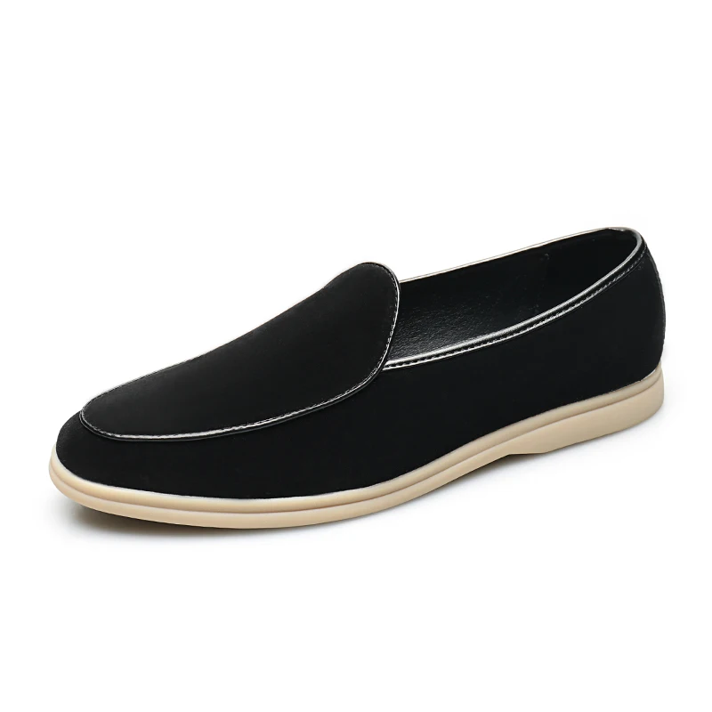 Kunstwildleder Slip-On Loafer Schwarz Gepolsterte Sohle