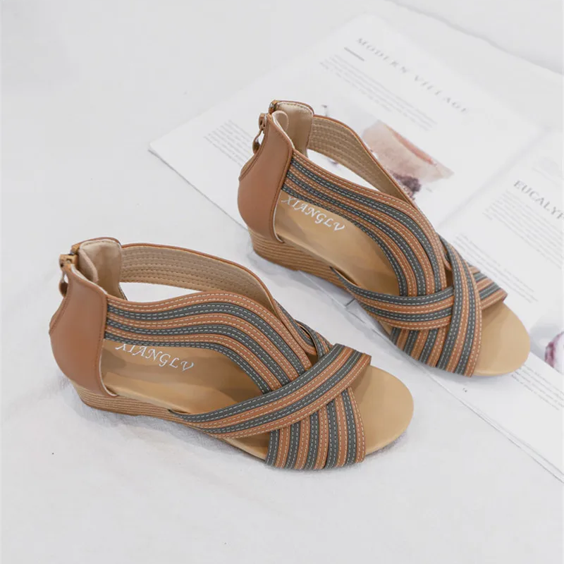 Elegante Keilsandalen Boho Mit Ballenzehen 5 cm Absatz