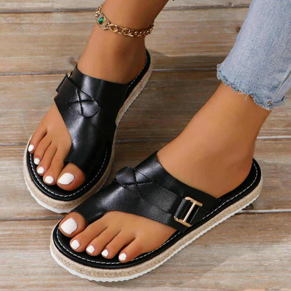 Schwarze PU Leder Offene Sandalen Hallux Valgus Hammerzehen