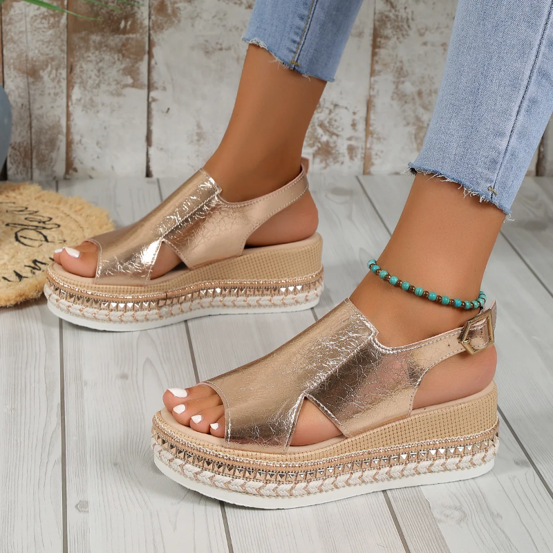 Chice Damen Plateausandalen Gold Orthopädische Unterstützung