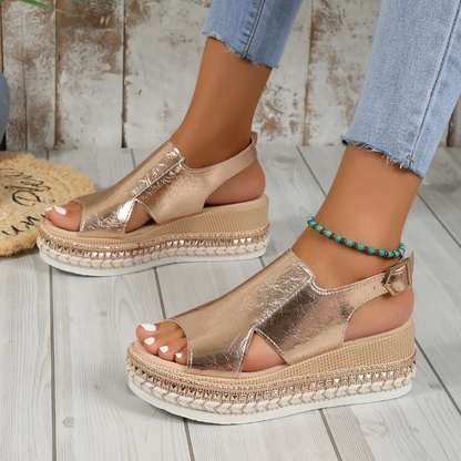 Chice Damen Plateausandalen Gold Orthopädische Unterstützung