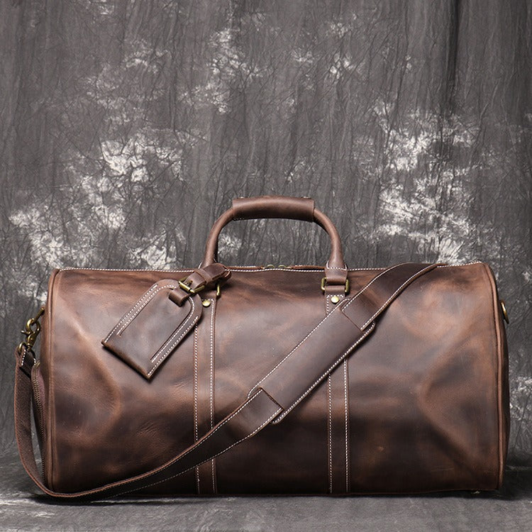 Men&#39;s Leather Duffle Bag with Shoe Compartment