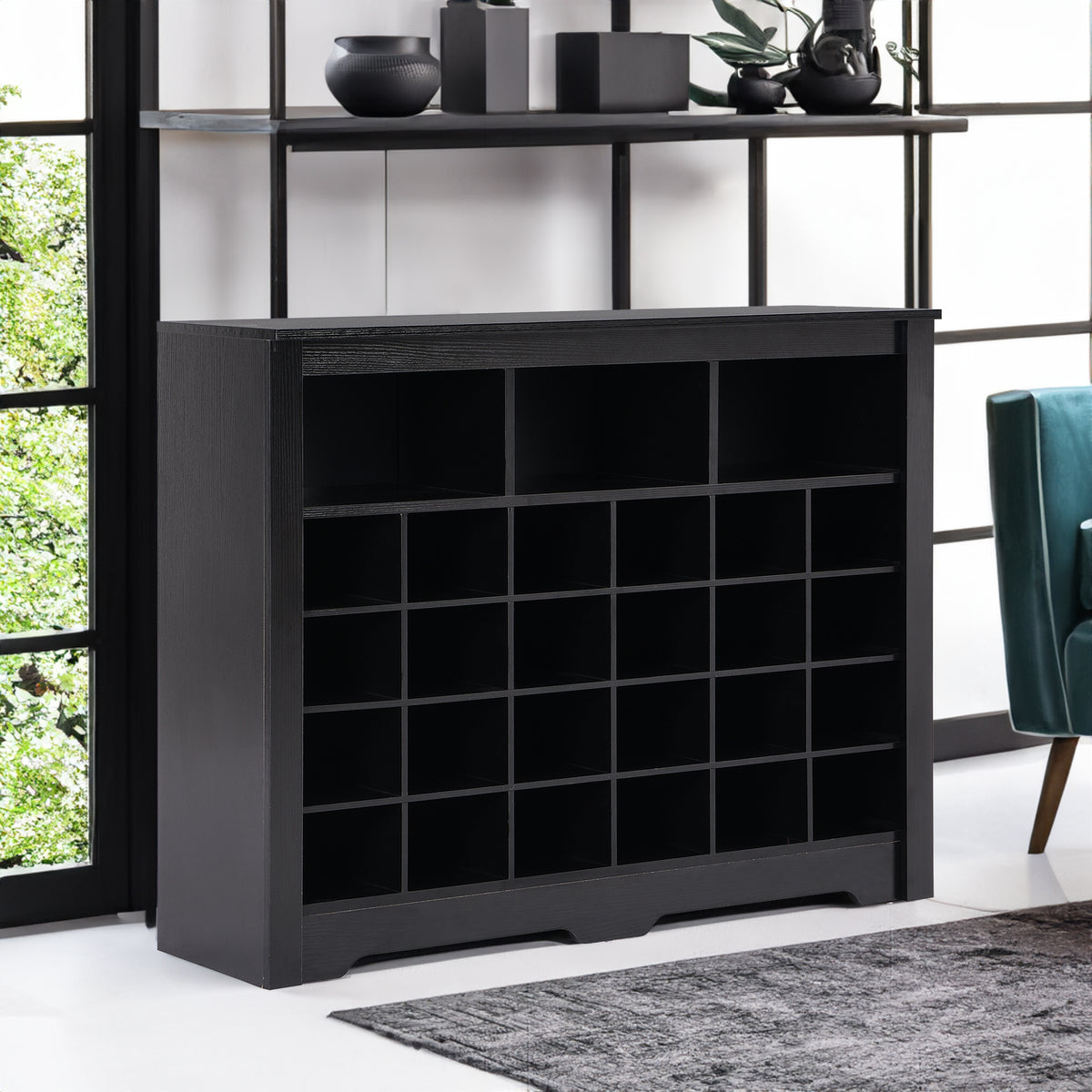 Modern Black Shoe Storage Console for Hallway and Living Room