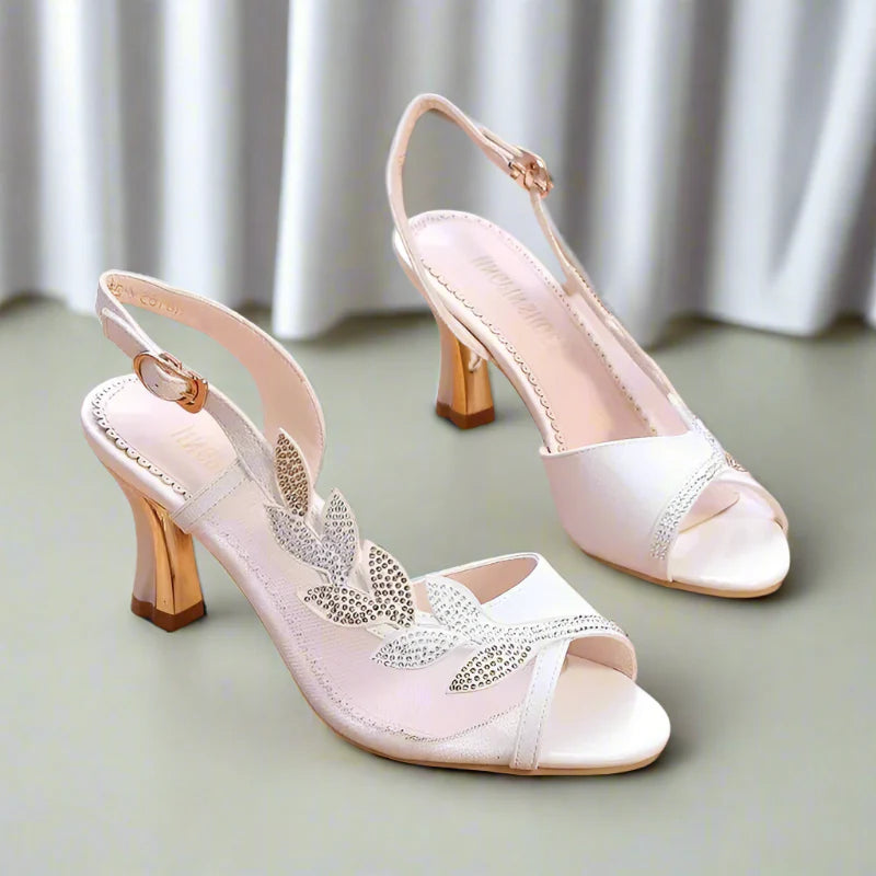 Elegante Slingback Absatzschuhe Offene Zehen Glitzer Mesh