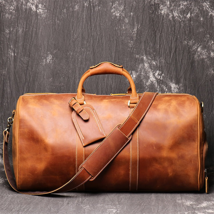 Men&#39;s Leather Duffle Bag with Shoe Compartment