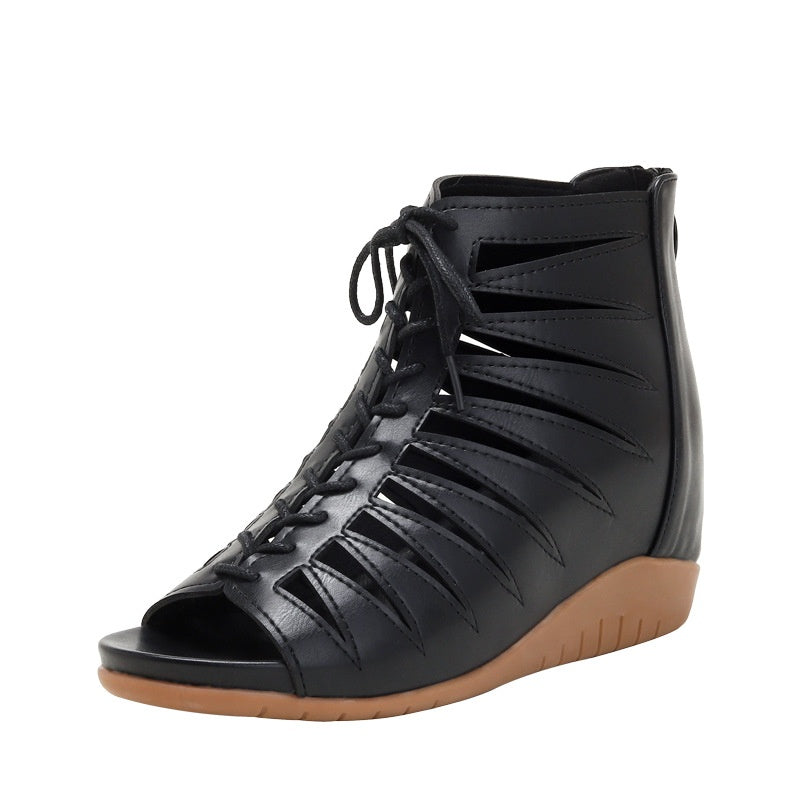 Römerstil Keilsandaletten Schwarz PU Leder 4 cm Absatz