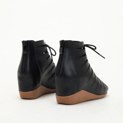 Römerstil Keilsandaletten Schwarz PU Leder 4 cm Absatz