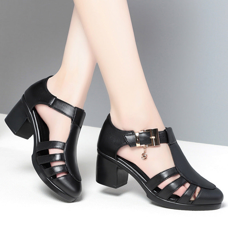 Damen Blockabsatz-Sandalen 6 cm Mit Riemen Schwarz