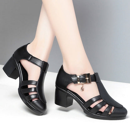 Damen Blockabsatz-Sandalen 6 cm Mit Riemen Schwarz