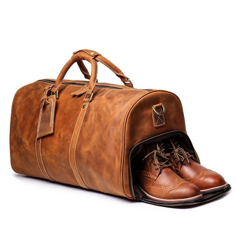 Men&#39;s Leather Duffle Bag with Shoe Compartment