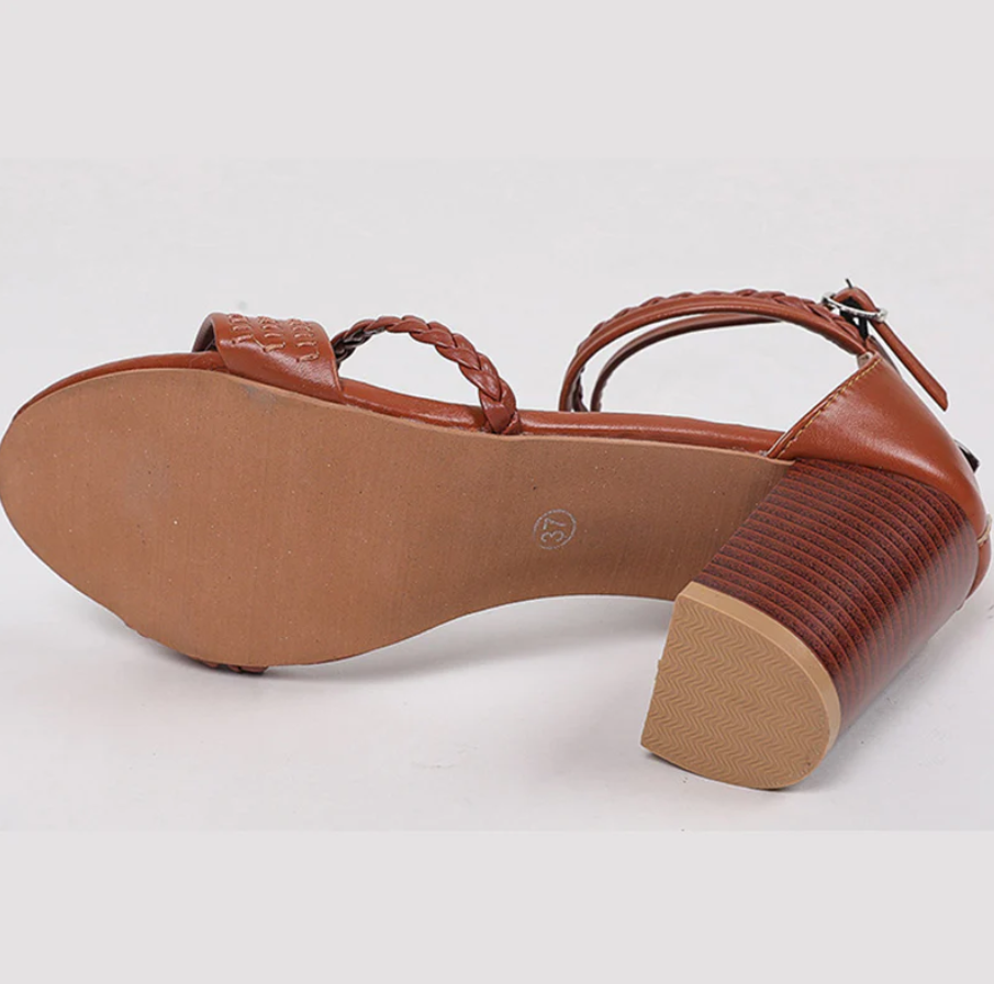 Elegante Komfortsandalen Blockabsatz Weiches Leder Damen