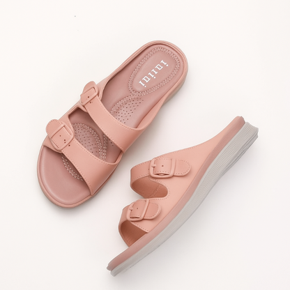 Weiche Sommer Pantoletten Damen Grau Zweibügel Schnallen