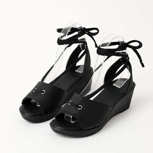 Schwarze Keilsandalen Damen Bequem Elegant 5 cm Absatz