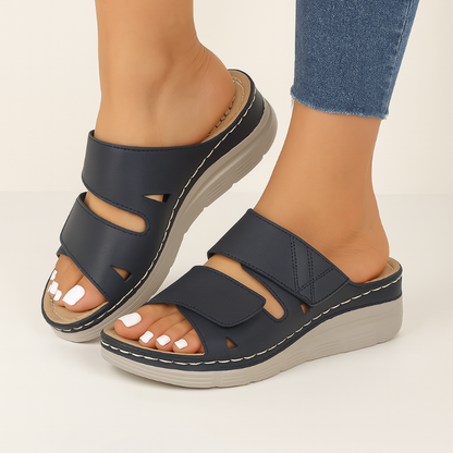 Damen Ergonomische Archsandalen Blau Klettverschluss
