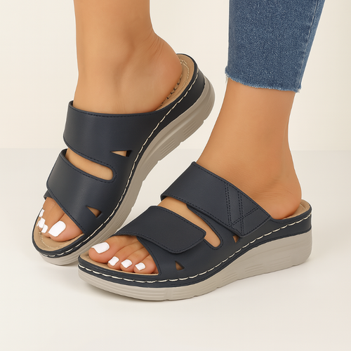 Damen Ergonomische Archsandalen Blau Klettverschluss