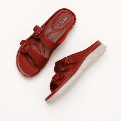 Weiche Sommer Pantoletten Damen Grau Zweibügel Schnallen