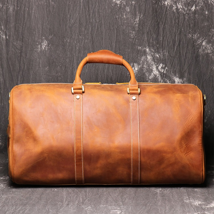 Men&#39;s Leather Duffle Bag with Shoe Compartment