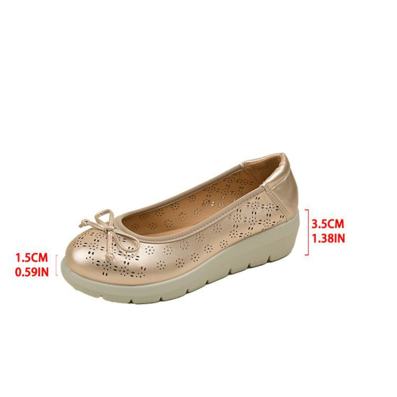 Bequeme Damen Ballerinas Gold Lochmuster Plateausohle