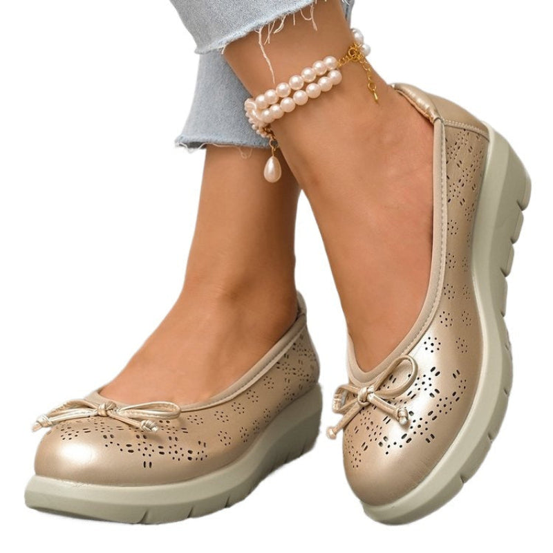 Bequeme Damen Ballerinas Gold Lochmuster Plateausohle