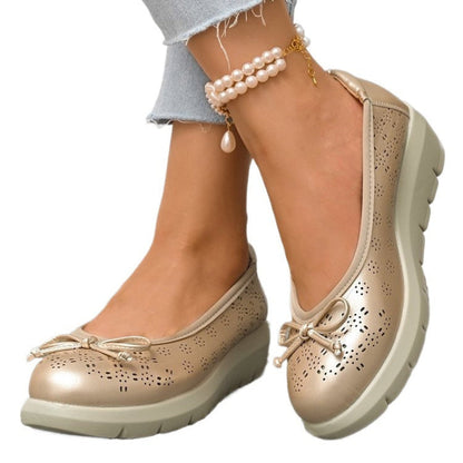 Bequeme Damen Ballerinas Gold Lochmuster Plateausohle