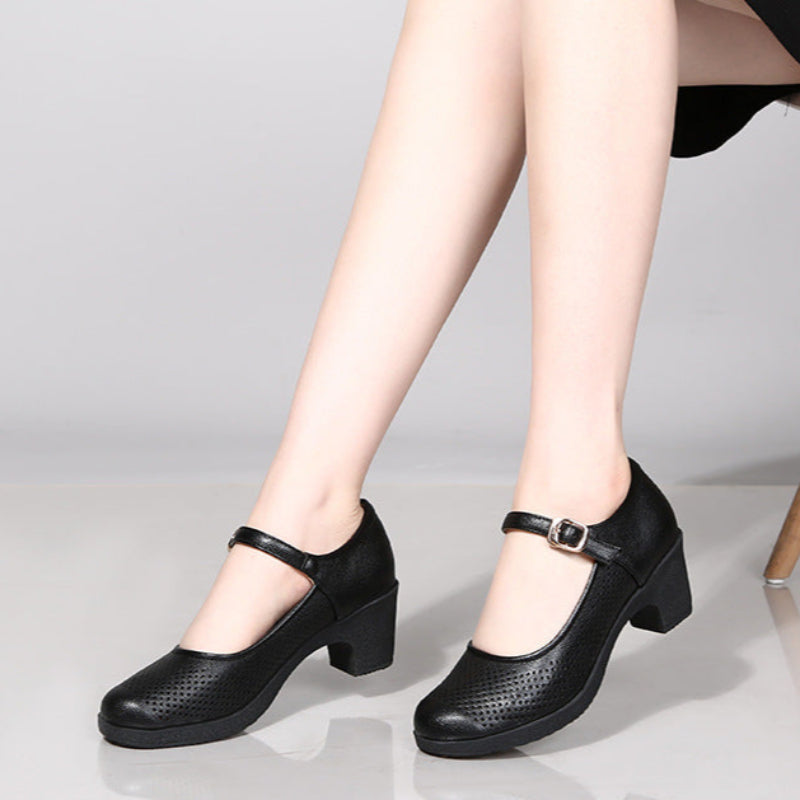 Damen Sandalen Blockabsatz Schwarz Luftdurchlässig Komfort