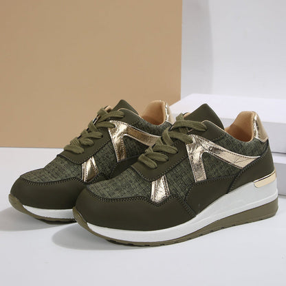 Modische Damen-Plateausneaker mit goldfarbenen Details – bequeme Trend-Sneaker mit rutschfester Sohle