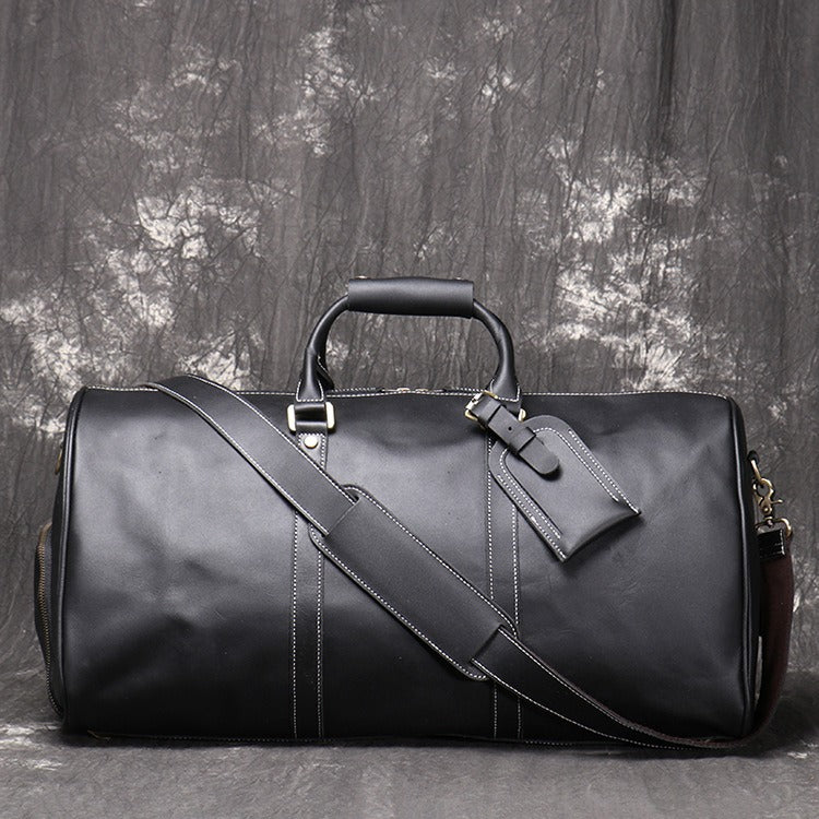 Men&#39;s Leather Duffle Bag with Shoe Compartment