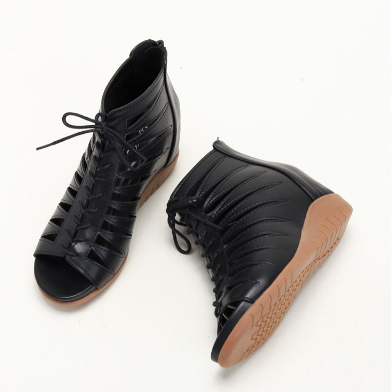 Römerstil Keilsandaletten Schwarz PU Leder 4 cm Absatz