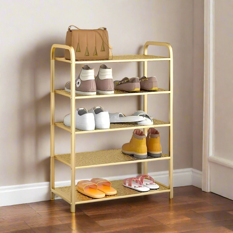 Gold Metallic Shoe Rack for Entryway