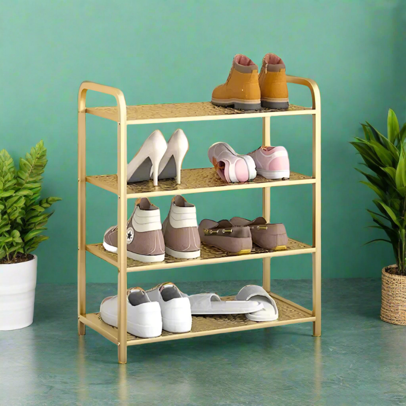 Gold Metallic Shoe Rack for Entryway