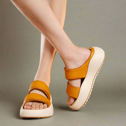 Bequeme Flip-Flops Damen Fußgewölbeunterstützung Beige