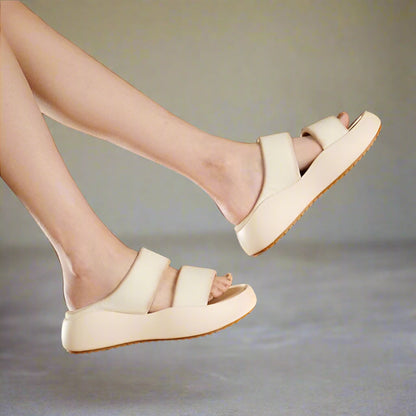 Bequeme Flip-Flops Damen Fußgewölbeunterstützung Beige